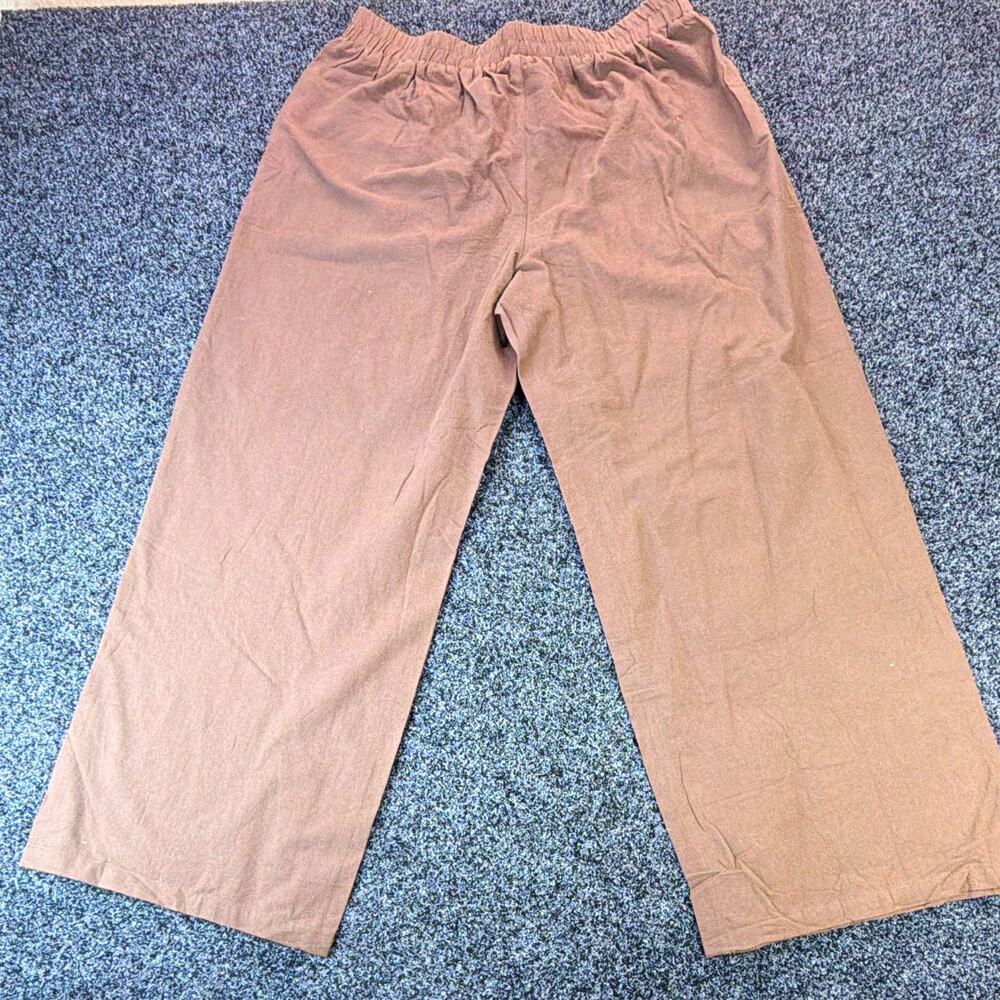 Lomon Women's Brown Wide Leg Pants Size L Elastic Waist Woven Cotton Linen 25